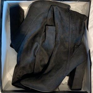 Block heel, faux suede, over the knee boot, black